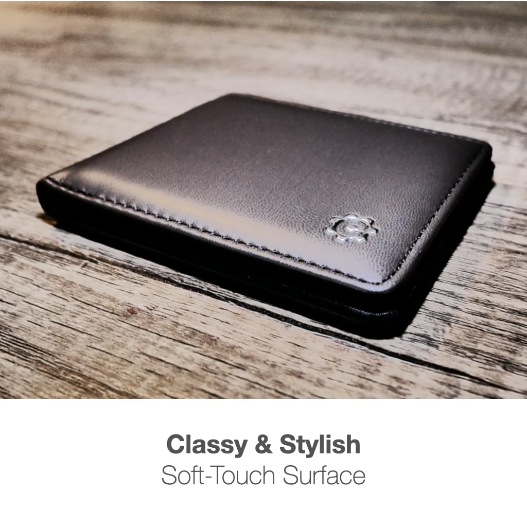 CardGear RFID Blocking Full Size Bifold Wallet with Self-Healing texture, 8 Slots, 1 Key Pocket, Cash Divider, and Large ID window, Come with Premium Gift Box (Vegan Leather, Dark Brown)