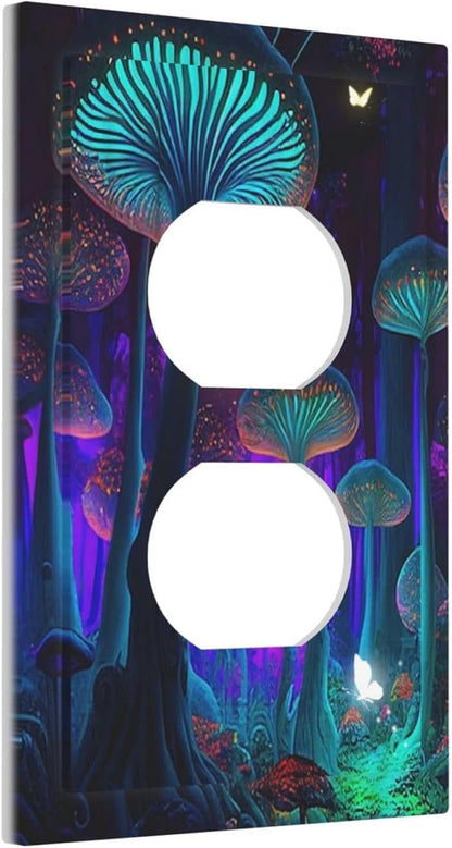 Fantasy Mushroom Forest Glowing Butterfly 1 Gang Duplex Receptacle Switch Wall Plate Decorative Switchplate Outlet Covers Electrical Plug Cover Faceplate for Bathroom Home Decor