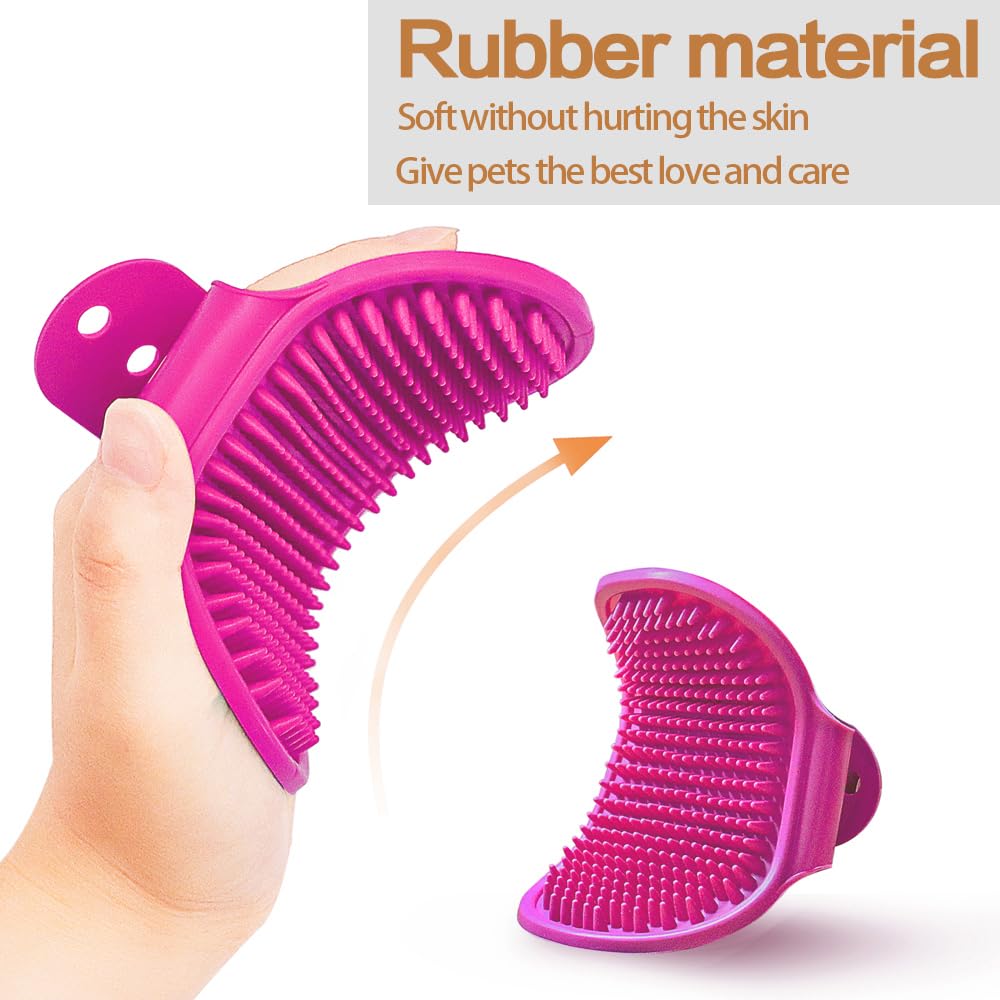 Dog Bath Brush, Aoche Pet Bath Comb Brush Soothing Massage Rubber Comb 2pcs with Adjustable Ring Handle for Long Short Haired Dogs and Cats (blue+rose)