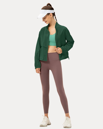 Locachy Women's Lightweight Zip Up Athletic Jacket Stand Collar Windproof Sun Protection Workout Outdoor Jacket Mysterious Green L
