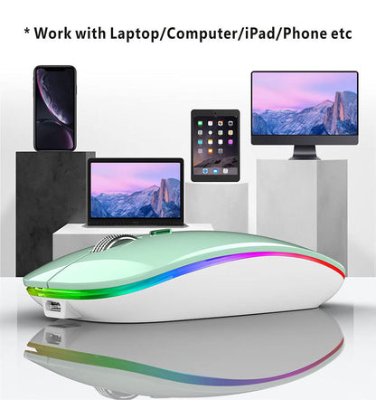 TENMOS Wireless Bluetooth Mouse, LED Slim (Bluetooth 5.1/5.0 + USB) 2.4GHz Rechargeable Silent Bluetooth Wireless Mouse with Type C Adapter for Laptop/MacBook/iPad OS 13 and Above (Matte Black)