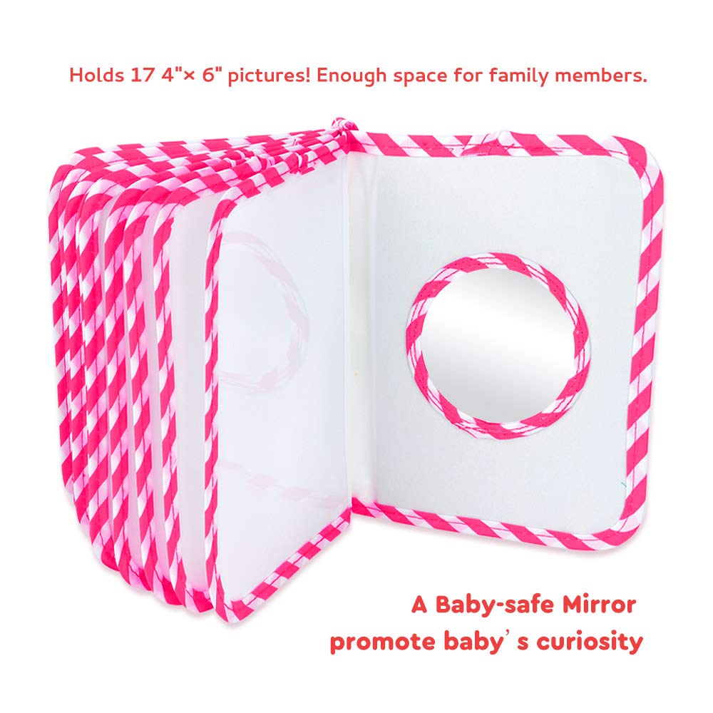 AUVCAS Baby Photo Album Soft Cloth Photo Book First Year Memory Album Shower Gift for Babies Newborns Toddlers & Kids,Holds 4x6 Inch Photos. (Pink)