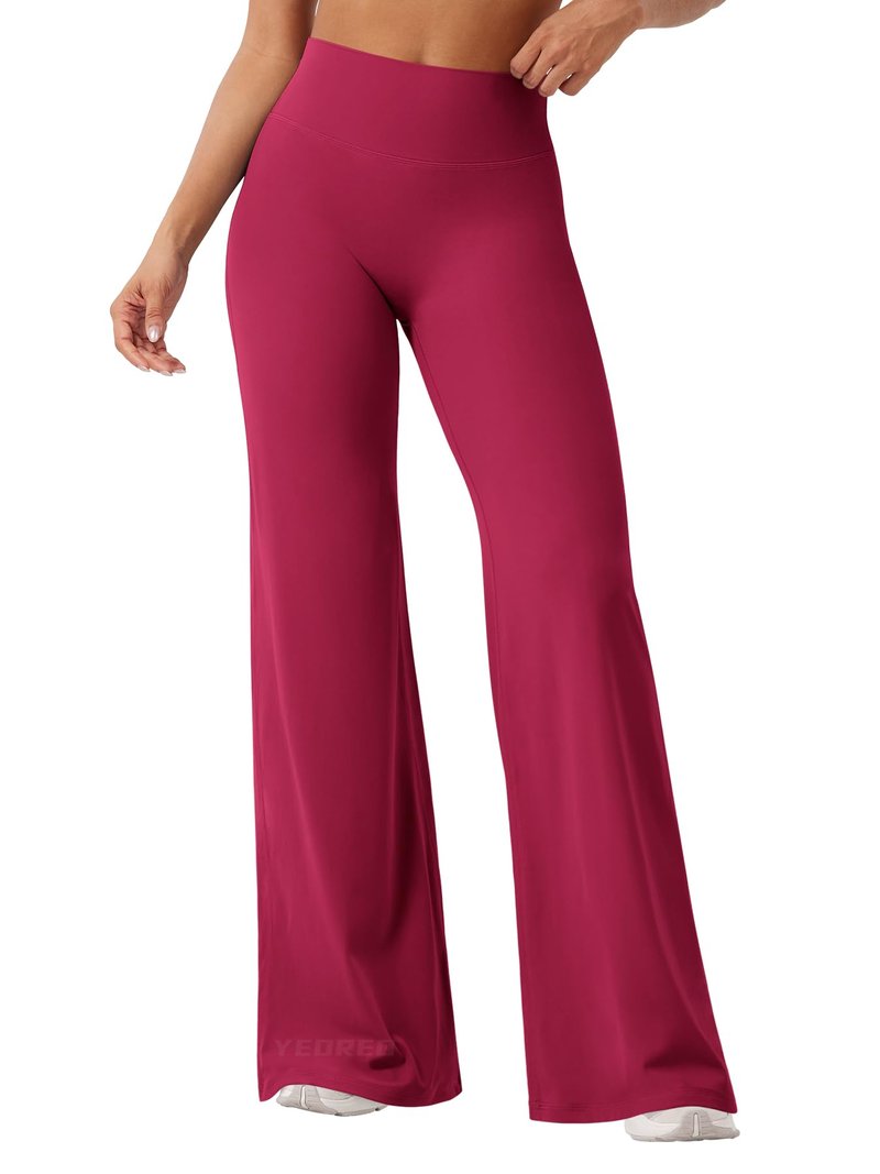 YEOREO Workout Leggings Womens No Front Seam Straight Leggings 33" High Waist Buttery Eddiy Gym Yoga Pants Ruby Red XL