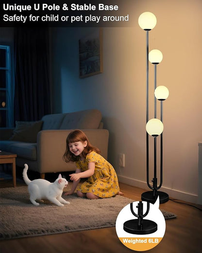 Lightdot Black Globe Floor Lamp 4-Lights Dimmable Floor Lamps with Tray 3000K Bulbs Included Unique Candle Standing Lamp for Living Room/Bedroom