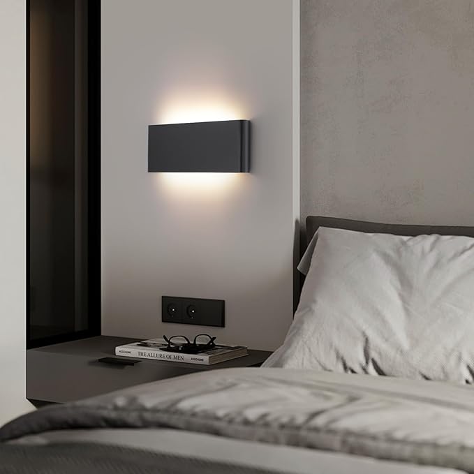 11"Modern LED vanity light,15W Dimmable 5 CCT (3000K-6500K) Adjustable Wall Lamp,Up and Down Wall Lighting,Indoor Wall Sconce for Bedroom,Staircase,Hallway,Dressing Table, 2Pack（Black）