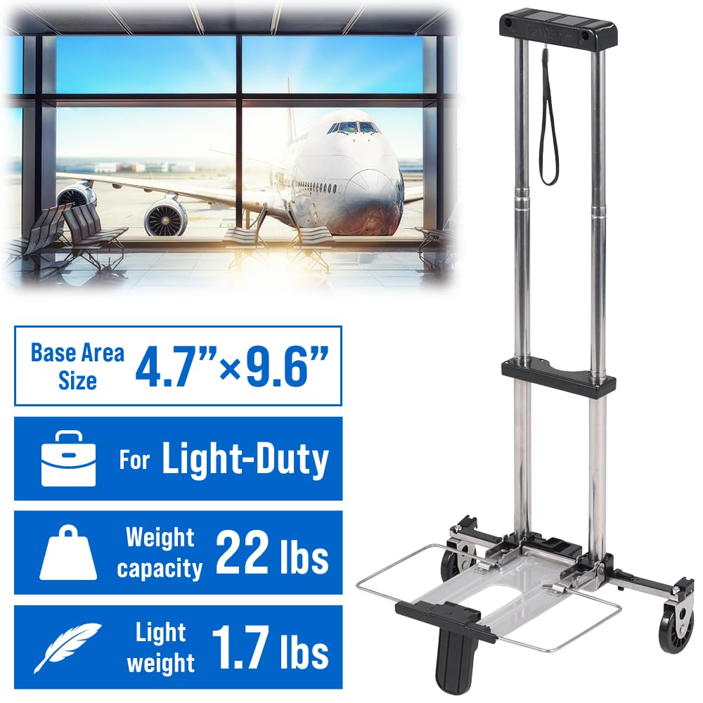 Japard Folding Carrying Cart, Luggage Cart with 2 Wheels One Way, Compact for Travel Small Mini Trolley for Light Duty School Business Bungee Cord