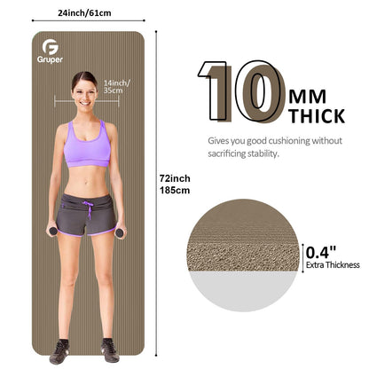 Yoga Mat Non Slip NBR Thick Yoga Mat, 72"L x 32"/24"W x 0.6"/0.4"TH (185cm x 80cm/61cm x 15mm/10mm), Anti-Tear Exercise Mat with Carrying Strap and Bag, Workout Mats for Yoga, Pilates, Floor Exercises