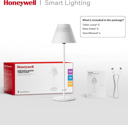 Honeywell Cordless Table Lamps Rechargeable Set of 2, M1 Sunturalux Portable LED Desk Lamp 5200mAh 4Color 9RGB Dimmable Bedside Lamps for Restaurant/Bedroom/Bars/Party/Camping Night Light