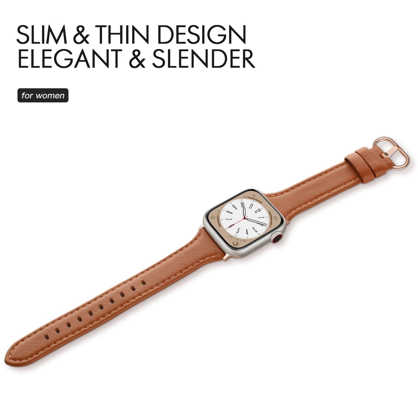 SWEES Slim Leather Band Compatible for Apple Watch 38mm 40mm 41mm 42mm Series 10, Slim Thin Elegant Top Grain Genuine Leather Strap Compatible for iWatch Series 10 9 8 7 6 5 4 3 2 1 SE Women