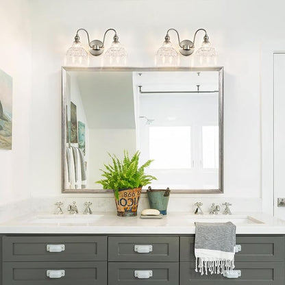 Brushed Nickel 2 Light Bathroom Vanity Light Fixtures Modern Vanity Lights for Bathroom Living Room Vintage Wall Sconces Over Mirror Hallway Wall Lamp