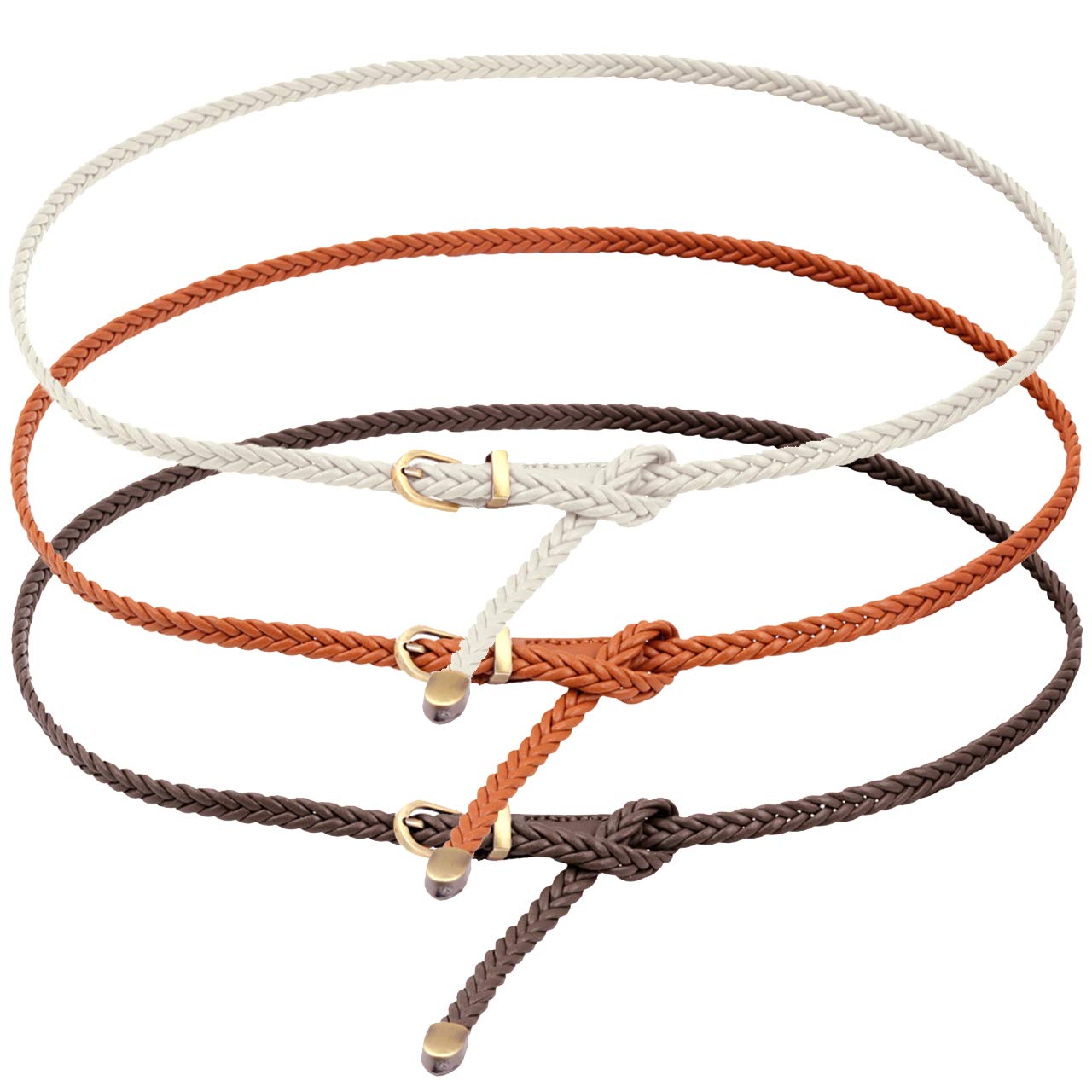 Ayliss Braided Belt Women PU Leather Waist Belt Skinny Woven Belt for Dress Jeans Valentine's Days Gift (White+Khaki+Brown)