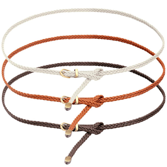 Ayliss Braided Belt Women PU Leather Waist Belt Skinny Woven Belt for Dress Jeans Valentine's Days Gift (White+Khaki+Brown)
