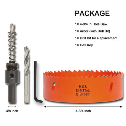 VIKITON 4-3/4 Inch Hole Saw with Arbor for Wood Metal Plastic, 4.75 in Bimetal Hole Cutter, Fast Chip Removal, Smooth Flat Drilling Edge