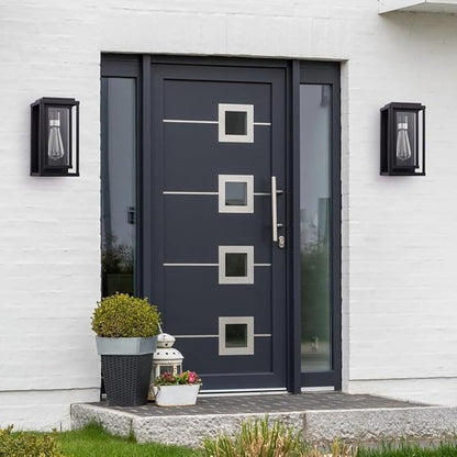 Cerdeco 12” Modern Outdoor Wall Sconce with Rectangular Metal Frame and Transparent Glass Shade,Black Outdoor Lighting for Garage Porch Patio Pack of 2(ETL Listed)