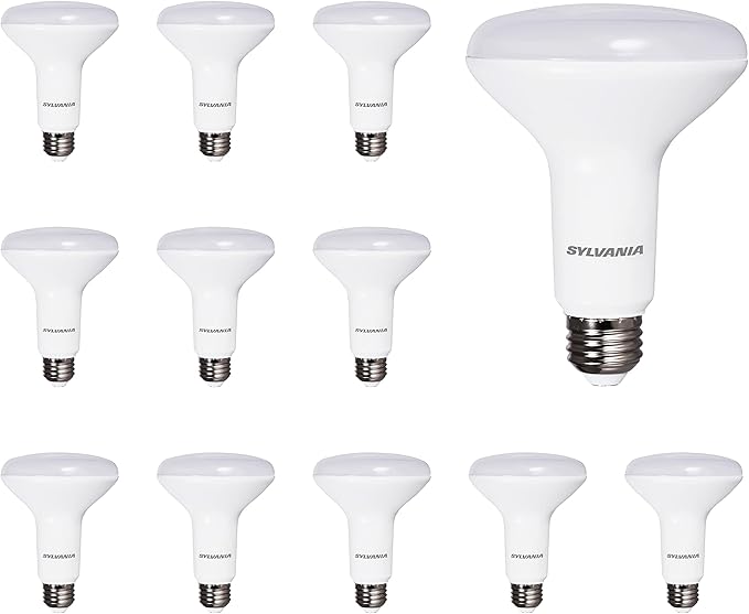 Sylvania LED Flood BR30 Light Bulb, 65W = 9W, 10 Year, 650 Lumens, Dimmable, 3000K, White - 12 Pack (41263)
