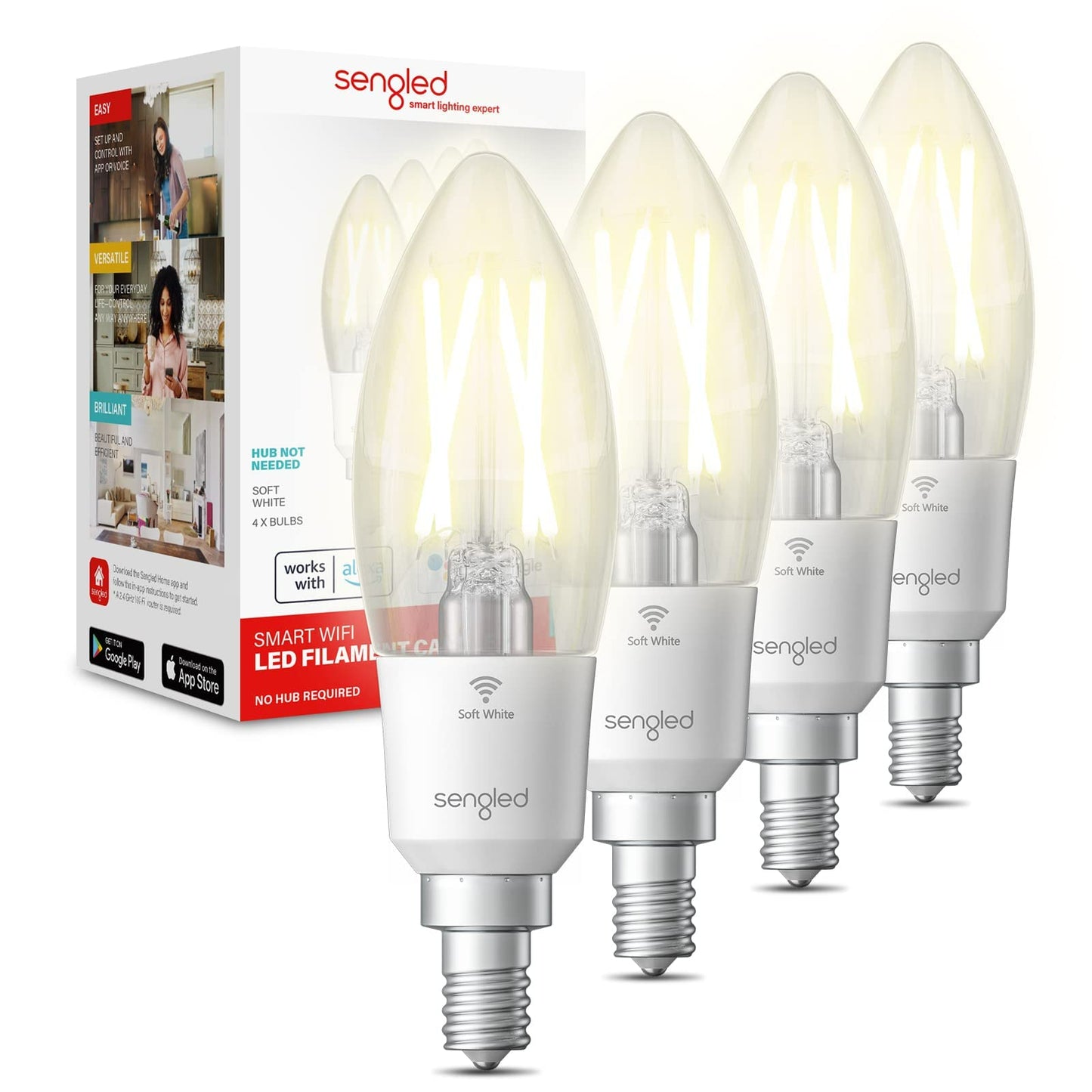 Sengled Smart Light Bulbs, Retro WiFi Light Bulbs, Vintage Filament Led light Bulbs, Smart Edison Bulbs That Work with Alexa & Google, ST19 Led Bulb 60 Watt Equivalent, 2000K E26 No Hub Required,4Pack