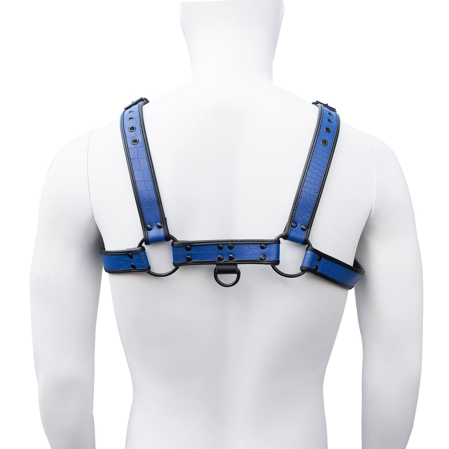 ZZRBVFH Men's PU Leather Body Harness with Crocodile Texture - Adjustable Fitness Vest for Gym, Motorcycle - Black/Red/Green/Blue (Blue)