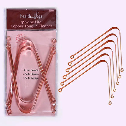 HealthAndYoga™ qSwipe Lite Copper Tongue Cleaners (Pack of 12) – Prevents Bad breath, Improves taste- Flexible, Curved ends provide good grip – Complete Oral Care/Hygiene for Travel/Office/Home