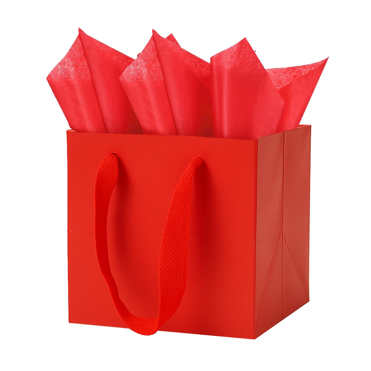 Aosric Red Gift Bags with Tissue Paper, 24 Pack 10x10x10 In Square Reusable Thick Paper Bag for Christmas, Halloween Treats, Wedding, Baby Shower, Birthday Party Favor, Return Gifts