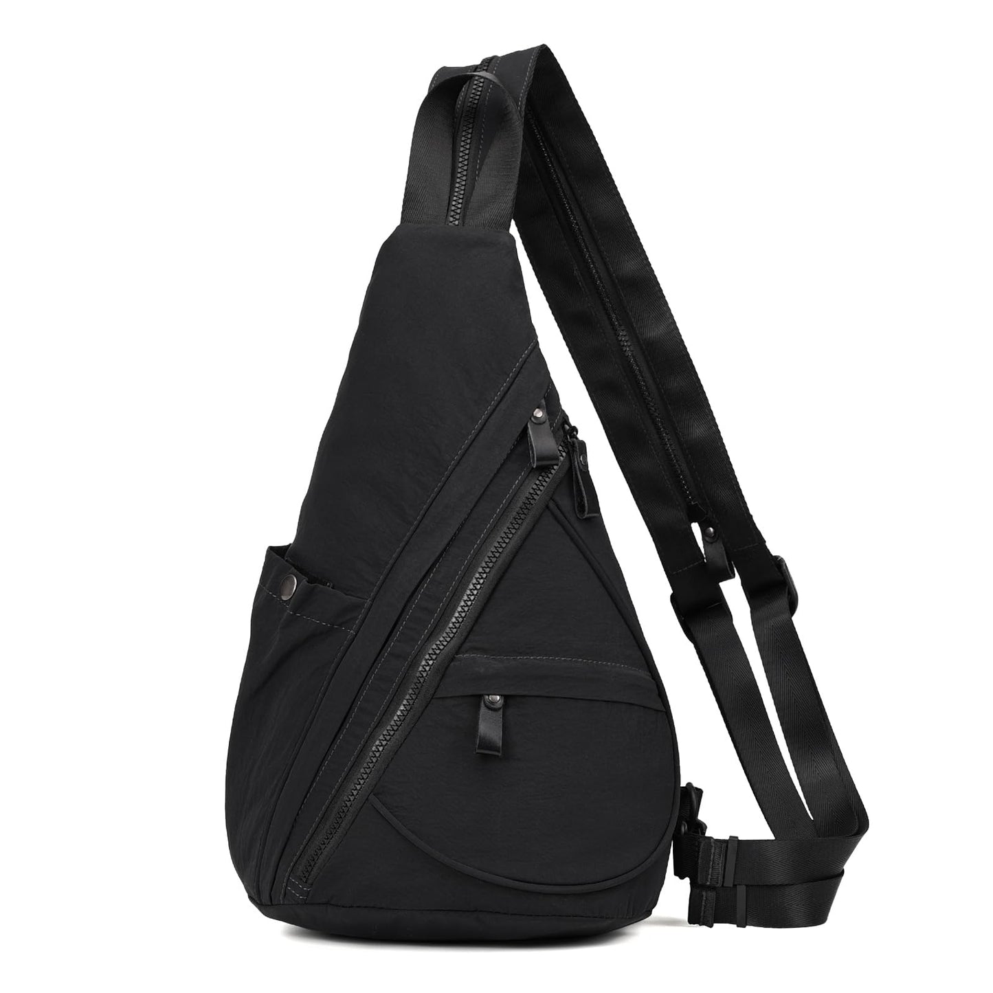 KL928 Crossbody Sling Backpack Nylon Cross Body Bag Travel Hiking Shoulder Bags Daypack Rucksack Unisex (Black)