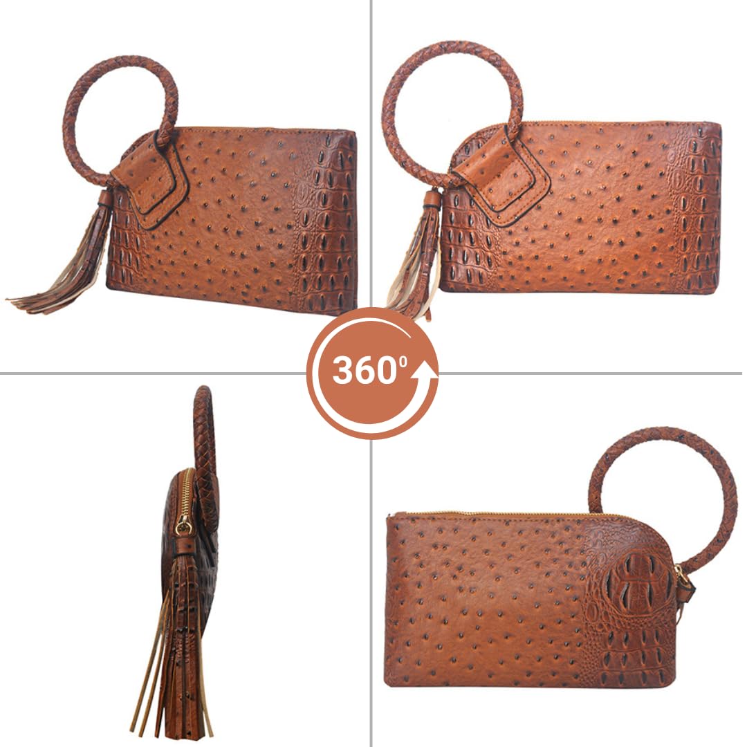 NGIL Women Mini Wristlet Purse, Fashion Faux Leather Mini Purse With Fringe Tassel, Wristlet Wallet Women's Mini Handbag (Brown-Faux Crocodile)