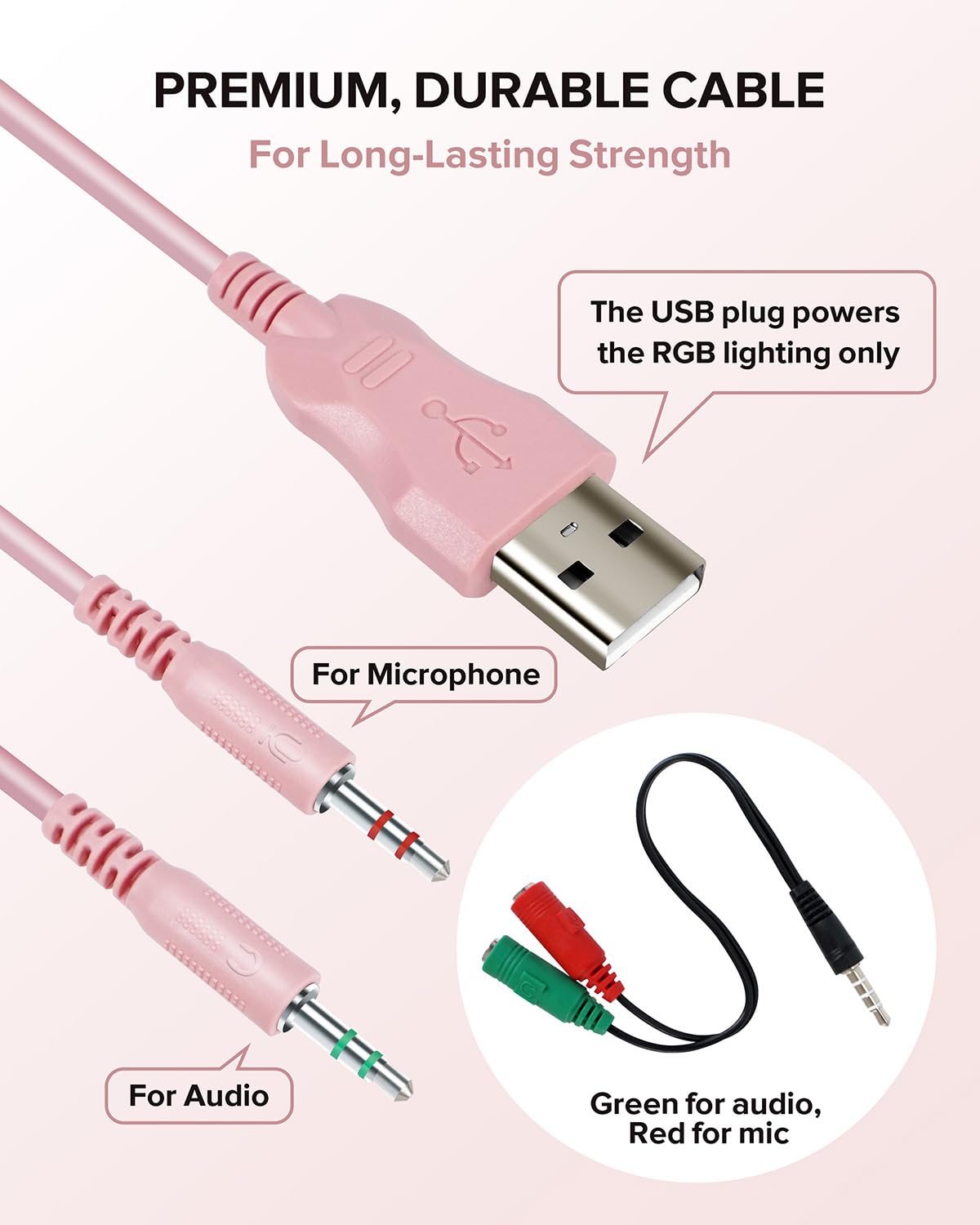 UNIOJO Upgraded Pink Gaming Headset for PS4, PS5, Xbox One, PC, Switch, Laptop, Mobile – Cat Ears, Noise-Canceling Mic, 7.1 Surround Sound, LED Light, Soft Memory Earmuffs for Ultimate Comfort