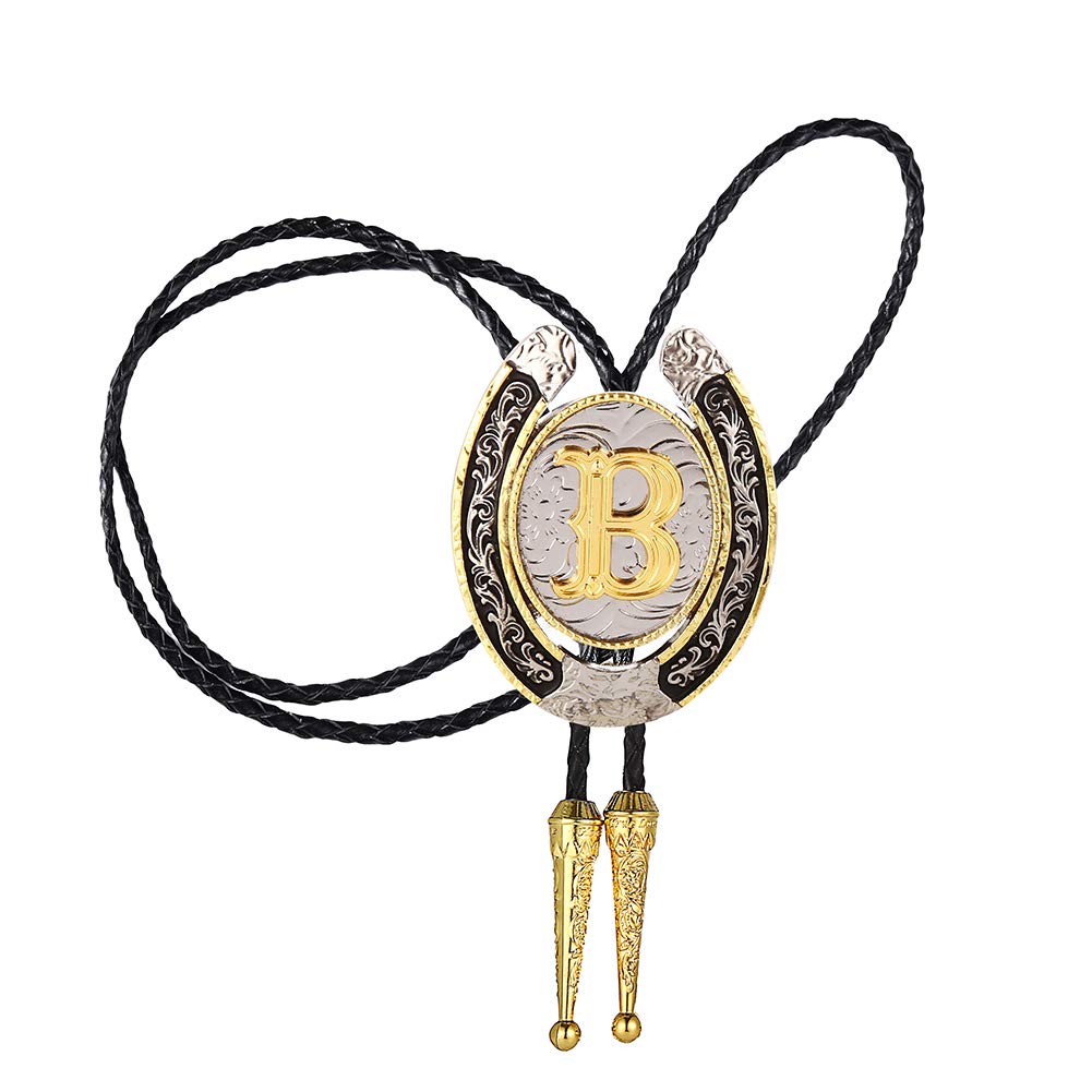 HUABOLA CALYN Bolo Tie for Men- Golden Initial Letter ABCDMJR to Z Western Cowboy Bolo Tie for Women (B)