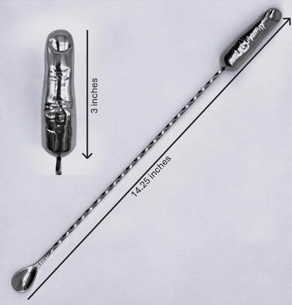 National Finger Company, Finger Cocktail Stirrer, Tipsy Finger, 36 cm, Stainless Steel Life-Size Finger Spoon, Funny Bar Spoon, Novelty Cocktail Stirrer, Gag Gift, Quirky Bar Tool