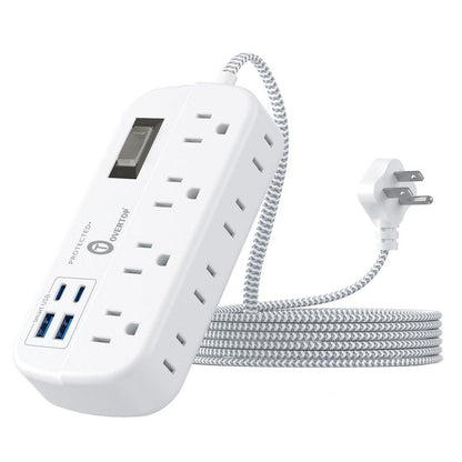 Overtop 12 IN 1 Power Strip Surge Protector, 8 Outlets 4 USB (2 USB C Ports), Compact Wall Outlet Extender, Nightlight Flat Plug 5FT Braided Extension Cord Charging Station for Travel Home Office Dorm