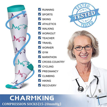 CHARMKING Compression Socks for Women & Men (8 Pairs) 15-20 mmHg Graduated Copper Support Calf Socks are Best for Pregnant, Nurses - Boost Performance, Circulation, Knee High Wide Calf(S/M, Multi 06)
