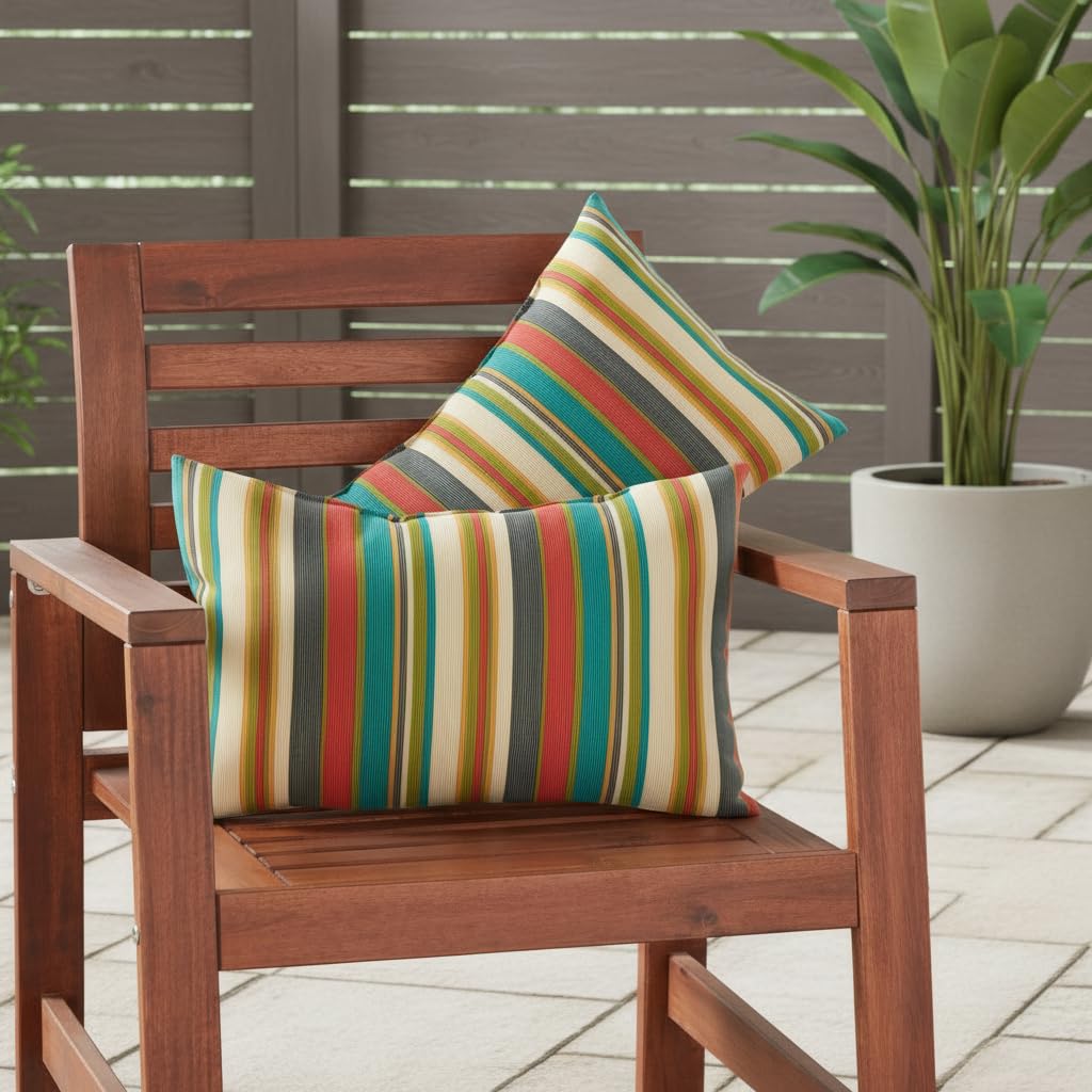 Greendale Home Fashions 2-Pack Outdoor 19x12 inch Rectangle Decorative Throw Pillow, Adobe Stripe