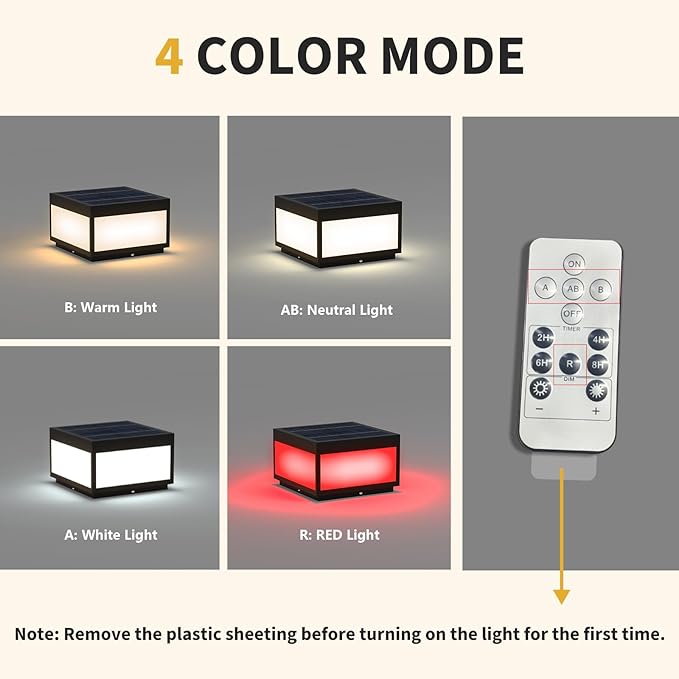 Outdoor Landscape Post Light, Modern 2-in-1 Solar and High Voltage Wired Waterproof Luxury Fence Deck Pillar Cap Patio Garden Decoration Lantern Column Lamp with 4 Different Lighting Color