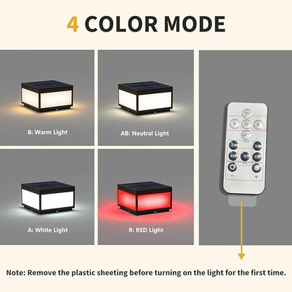 Outdoor Landscape Post Light, Modern 2-in-1 Solar and High Voltage Wired Waterproof Luxury Fence Deck Pillar Cap Patio Garden Decoration Lantern Column Lamp with 4 Different Lighting Color