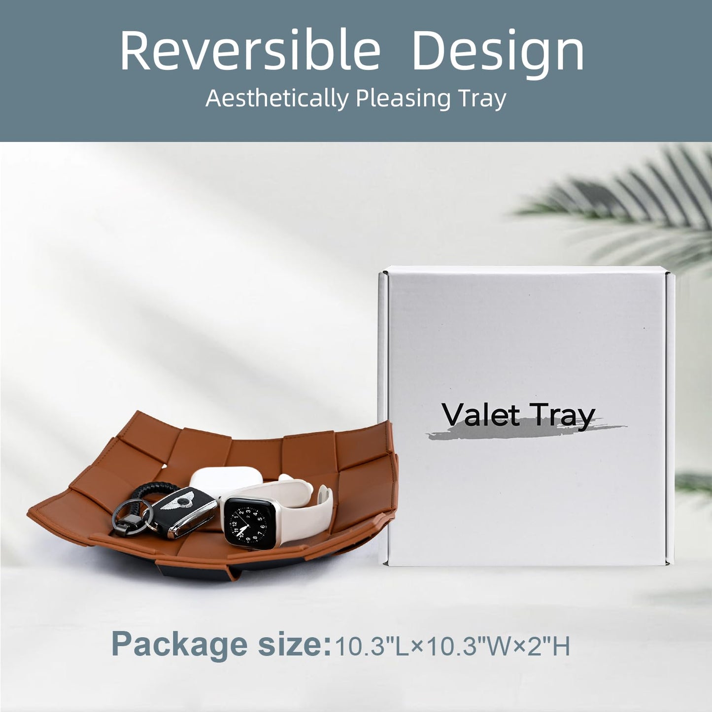 Valet Tray PU Leather Key Holder Bowl for Men Entryway Table Nightstand Desk Tray for Wallet, Keys Men's Gift - Brown & Black, 9.8" L x 9.8" W x 2" H
