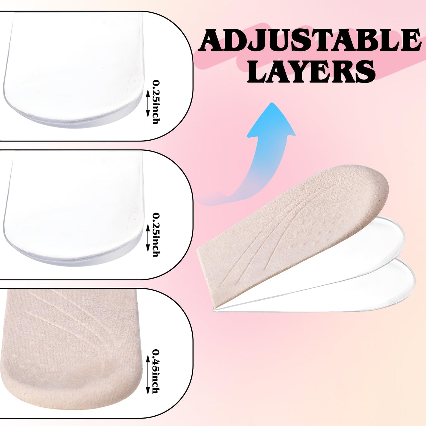 Cuffbow 4 Pairs 3 Layers Medial Lateral Heel Wedge Insoles Corrective Adhesive Shoe Inserts Wedge Inserts Adjustable Supination Overpronation Insoles for Foot Knock Knee Pain Bow Legs Osteoarthritis