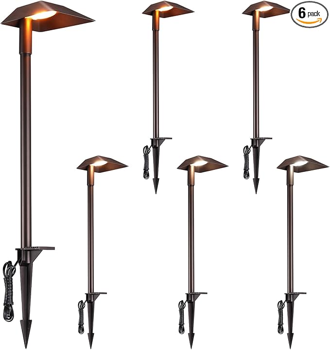 LEONLITE 5CCT Anti-Glare Low Voltage Pathway Lights, 5W Wired 12-24V LED Landscape Path Lights Aluminum IP65 Outdoor Landscape Lighting for Walkway Yard, 1800K/2700K/3000K/4000K/5000K, ETL, Pack of 6
