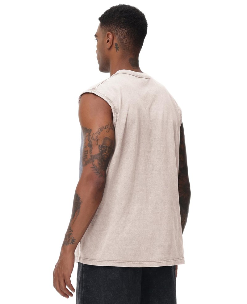 Mens Workout Tank Tops Sleeveless Tee Shirts Men Muscle Shirt Gym Acid Wash T Shirts Running Beach Loose Fit Tee(AC,3XL) Ivory