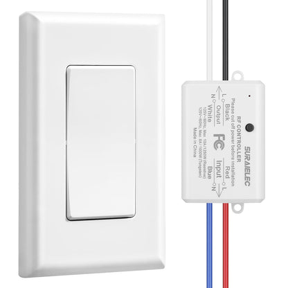 Suraielec Wireless Remote Light Switch, No Wiring, No WiFi, 100ft RF Range, Pre-Programmed, Expandable Wireless Wall Switch and Receiver Kit, Remote Control Light Fixture for Lamp, Ceiling Light, Fan