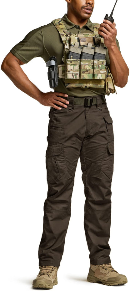 CQR Men's Tactical Pants, Water Resistant Ripstop Cargo Pants, Lightweight EDC Work Hiking Pants, Outdoor Apparel, Duratex Mag Pocket Dark Brown, 28W x 30L