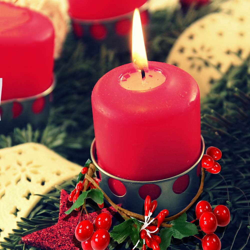 YBB 8Pcs Christmas Candle Rings, Small Artificial Red Berry Wreath Candle Holder Rings, Fits 3 Inch Pillars Candle Tapers for Rustic Wedding Centerpiece Christmas Table Decoration