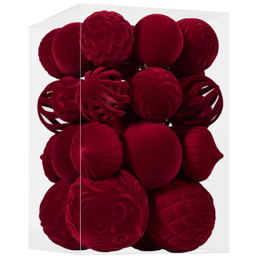 30pcs Velvet Christmas Ball Ornaments, Flocked Shatterproof Christmas Ornaments Hanging Xmas Tree Decorations Set for Home Party Holiday Decor (Multi-Size, Burgundy)