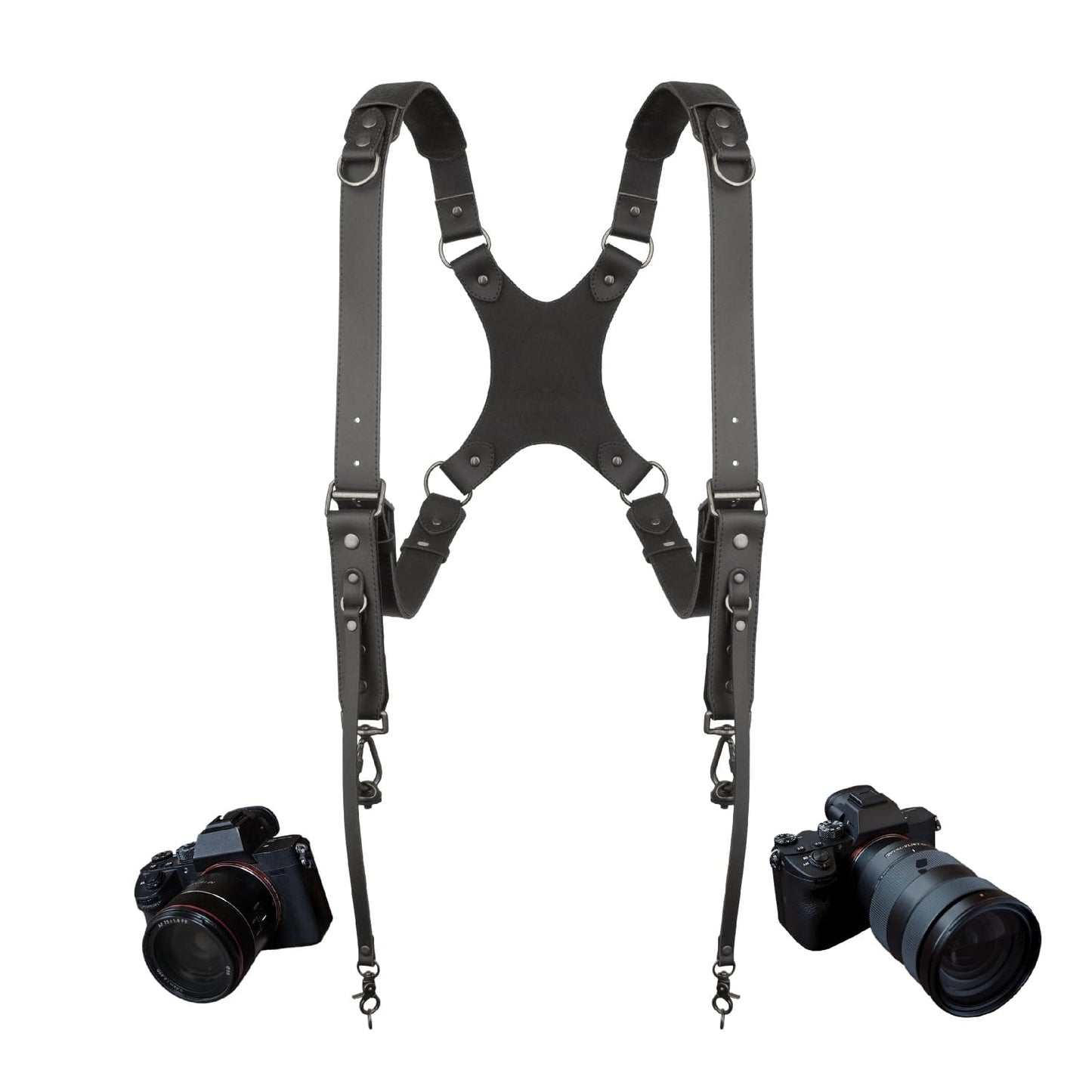 4J LEDR Camera Harness for 2 Cameras Dual Shoulder Leather Camera Strap for DSLR/SLR, Camera Straps for Photographers,Camera Accessories for Wedding,Hiking,Travel,Black