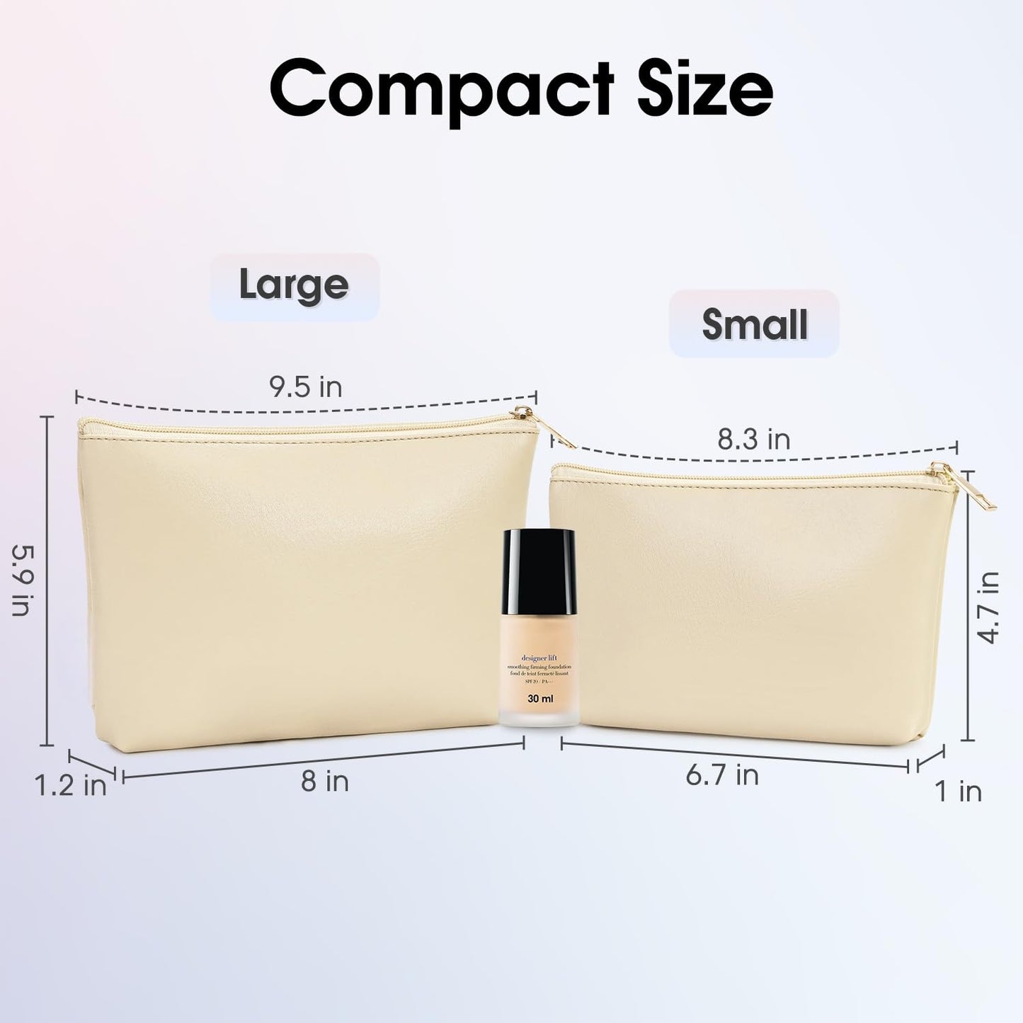 Wandering Nature Makeup Bag Small Cosmetic Bag for Purse 2 Pack Small Make Up Pouch Vegan Leather Cute Travel Pouch with Zipper for Women,Beige