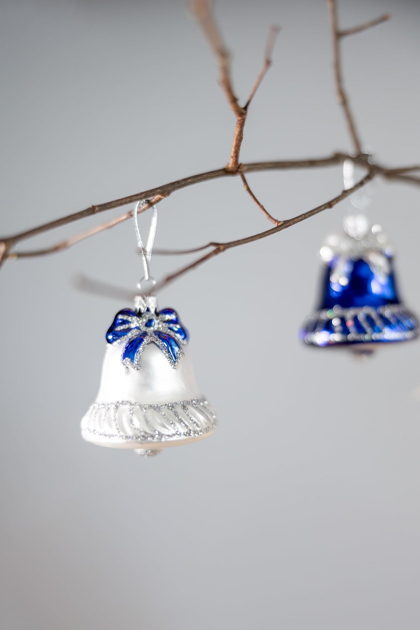 Polish Gallery Small Christmas Ornaments Blue Jingle Bell Handcrafted Mouth Blown Glass Christmas Ornaments in Bulk Small Ornaments for Crafts Made in Poland