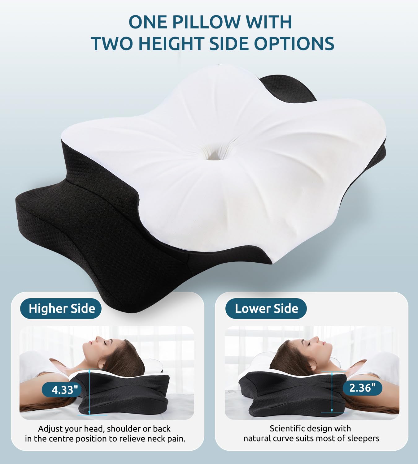 Cervical Pillow for Neck and Shoulder, Ergonomic Contour Memory Foam Pillows for Sleeping, Cooling Neck Support Pillow for Back Stomach Side Sleeper Dark Grey