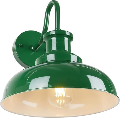 Outdoor Gooseneck Barn Light, Rustic Exterior Wall Mount Light, Farmhouse Vintage Wall Lighting Fixture, Industrial Green Porch Lantern, RZ007 GR+WH