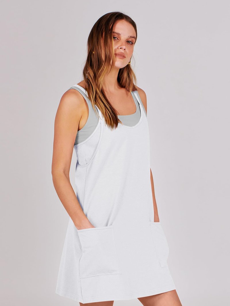 ANRABESS Women Athletic Dress Summer Tennis Workout Active Sports Mini Romper Dress Built in Shorts Travel Vacation Clothes White Medium