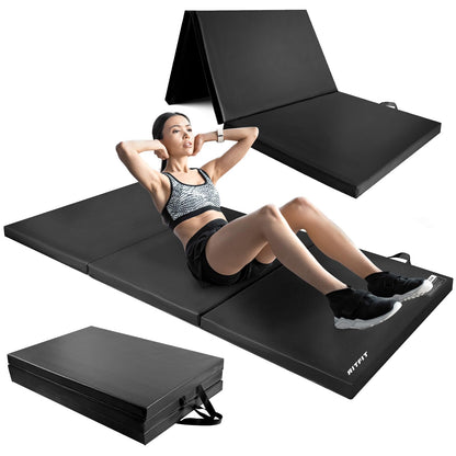 RitFit Upgraded Folding Exercise Mat, 2 Inch Thick Gymnastics Mat 3’x6’,4’x8’,4x10’,2'x8' with Carrying Handles for Yoga, MMA, Stretching, Core Workouts and Home Gym Protective Flooring