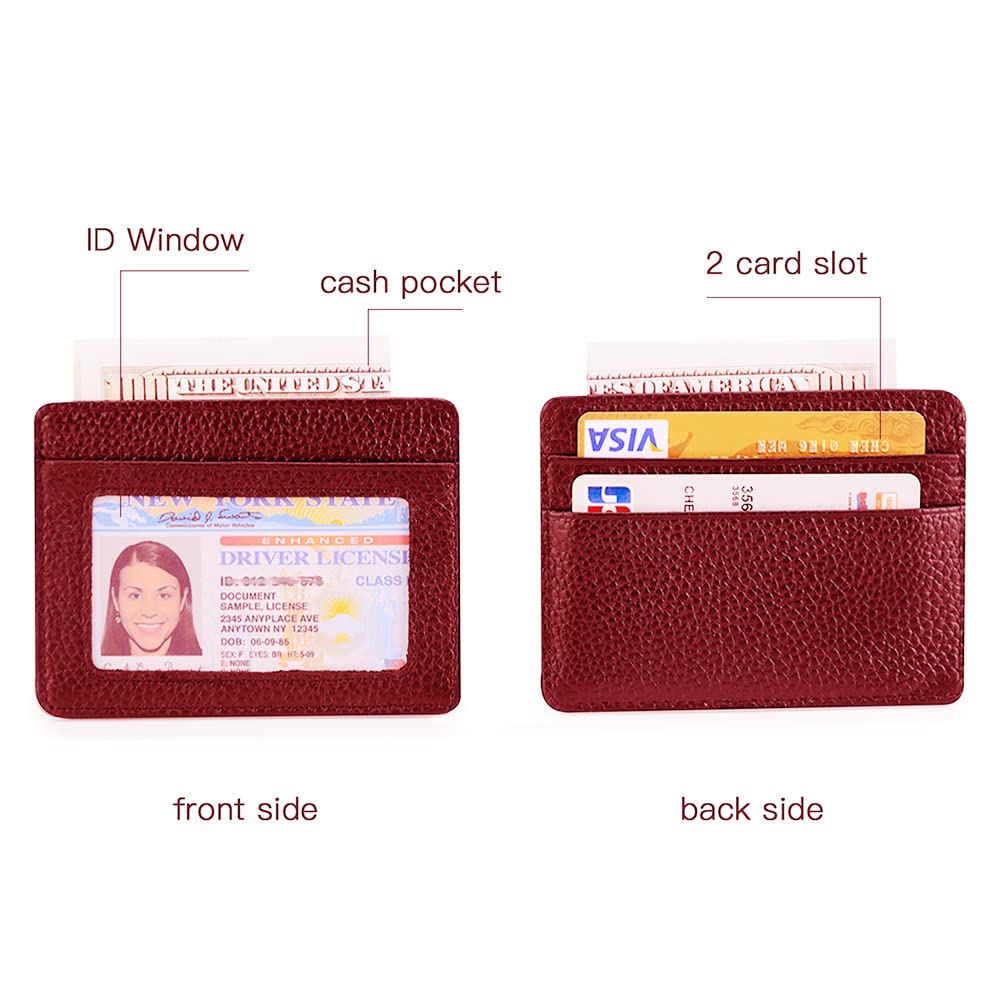 EASTNIGHTS Credit Card Holder Slim Wallet Leather Minimalist Wallet with ID Window (wine red)