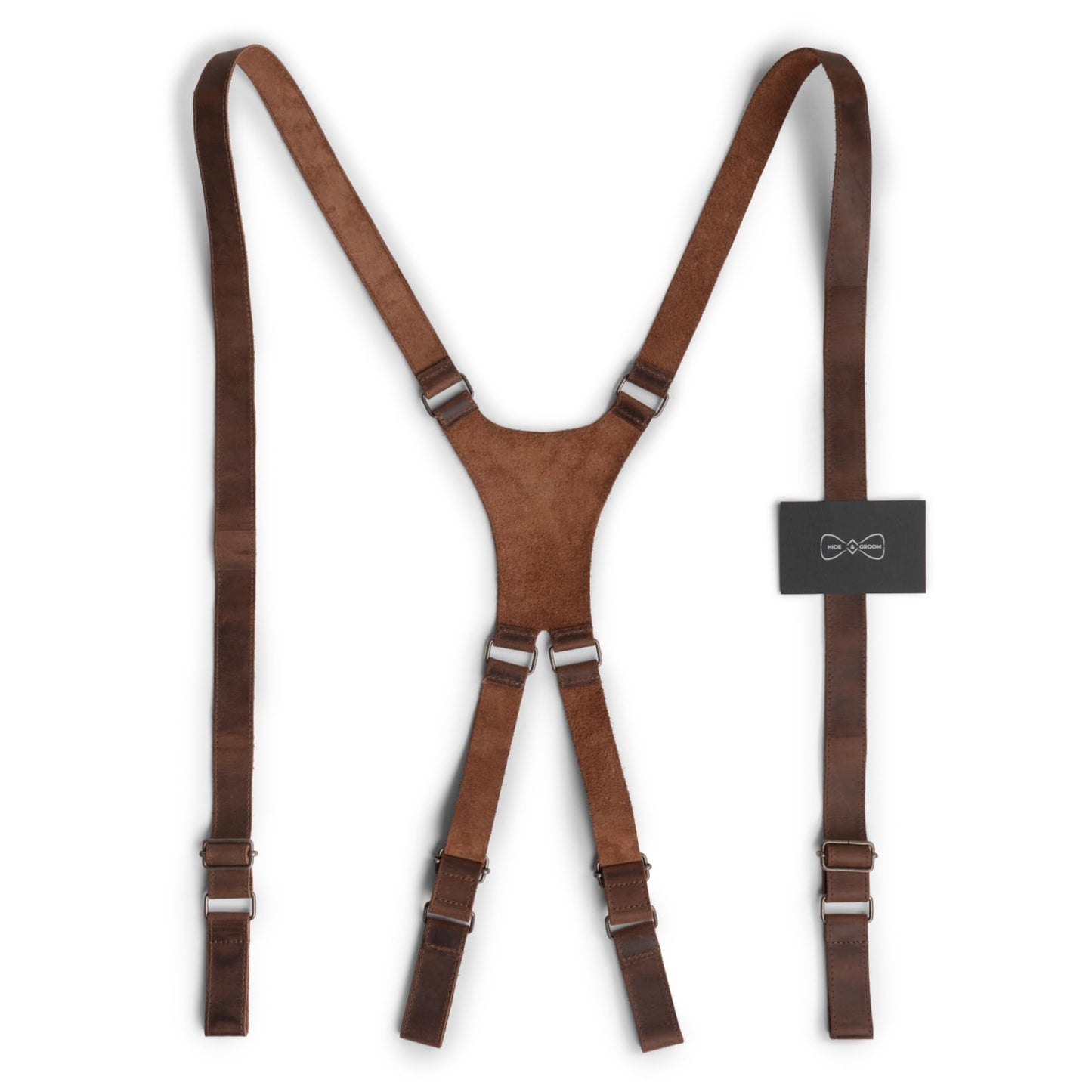 Hide & Groom, X Back Suspender with Belt Loops for Groomsmen, Formal Wear for Weddings, Full Grain Leather, Handmade (Bourbon Brown)